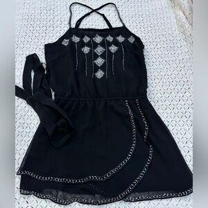 🖤 BLACK DRESS -BOUTIQUE XXI /CLEAR RHINESTONES AND BEAD DETAILED/ S